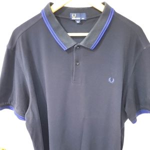 Fred Perry Black Polo with Blue color and striped sleeve